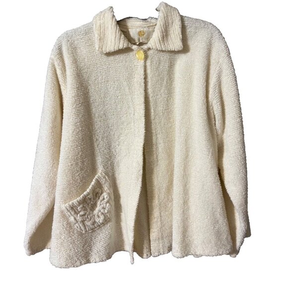 Anthropologie Stan Herman Cream Cardigan Sweater S Small Cotton Relaxed Fit - Picture 3 of 14